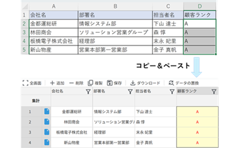 kintone-Excel間コピー＆ペースト機能のスクリーンショット
